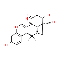 ChemSpider 2D Image | (3R,13S,17R,18S)-7,13,16,17-Tetrahydroxy-2,2-dimethyl-10-oxapentacyclo[14.2.1.0~3,12~.0~4,9~.0~13,18~]nonadeca-4,6,8,11-tetraen-14-one | C20H22O6