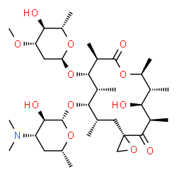 ChemSpider 2D Image | (3S,5R,6S,7R,8S,11R,12S,13R,14S,15S)-6-Hydroxy-5,7,8,11,13,15-hexamethyl-4,10-dioxo-14-{[3,4,6-trideoxy-3-(dimethylamino)-beta-D-xylo-hexopyranosyl]oxy}-1,9-dioxaspiro[2.13]hexadec-12-yl 2,6-dideoxy-3
-O-methyl-alpha-L-arabino-hexopyranoside | C35H61NO12