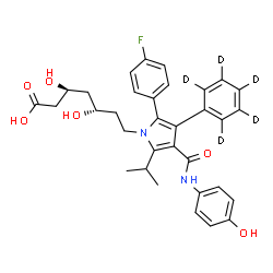 ChemSpider 2D Image | (3S,5S)-7-[2-(4-Fluorophenyl)-4-[(4-hydroxyphenyl)carbamoyl]-5-isopropyl-3-(~2~H_5_)phenyl-1H-pyrrol-1-yl]-3,5-dihydroxyheptanoic acid | C33H30D5FN2O6