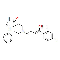 ChemSpider 2D Image | 8-[(3Z)-4-(4-Fluoro-2-iodophenyl)-4-hydroxy-3-buten-1-yl]-1-phenyl-1,3,8-triazaspiro[4.5]decan-4-one | C23H25FIN3O2