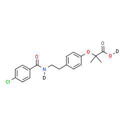 ChemSpider 2D Image | 2-(4-{2-[(4-Chlorobenzoyl)(~2~H)amino]ethyl}phenoxy)-2-methylpropan(~2~H)oic acid | C19H18D2ClNO4