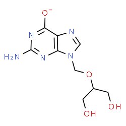 ChemSpider 2D Image | 2-Amino-9-{[(1,3-dihydroxy-2-propanyl)oxy]methyl}-9H-purin-6-olate | C9H12N5O4