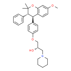 ChemSpider 2D Image | (2S)-1-{4-[(3R,4R)-7-Methoxy-2,2-dimethyl-3-phenyl-3,4-dihydro-2H-chromen-4-yl]phenoxy}-3-(1-piperidinyl)-2-propanol | C32H39NO4