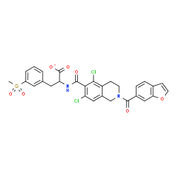 ChemSpider 2D Image | 2-({[2-(1-Benzofuran-6-ylcarbonyl)-5,7-dichloro-1,2,3,4-tetrahydro-6-isoquinolinyl]carbonyl}amino)-3-[3-(methylsulfonyl)phenyl]propanoate | C29H23Cl2N2O7S