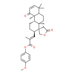 ChemSpider 2D Image | 4-Methoxyphenyl (2E)-2-methyl-3-[(2'R,3S,4a'S,4b'S,10a'R)-4b',8',8',10a'-tetramethyl-5,5'-dioxo-3',4,4',4a',4b',5,5',8',8a',9',10',10a'-dodecahydro-2'H-spiro[furan-3,1'-phenanthren]-2'-yl]acrylate | C32H40O6