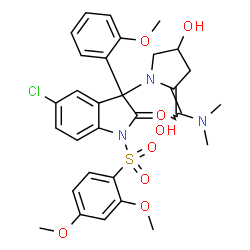 ChemSpider 2D Image | 5-Chloro-1-[(2,4-dimethoxyphenyl)sulfonyl]-3-{(2Z)-2-[(dimethylamino)(hydroxy)methylene]-4-hydroxy-1-pyrrolidinyl}-3-(2-methoxyphenyl)-1,3-dihydro-2H-indol-2-one | C30H32ClN3O8S