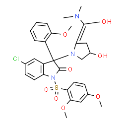ChemSpider 2D Image | 5-Chloro-1-[(2,4-dimethoxyphenyl)sulfonyl]-3-{2-[(dimethylamino)(hydroxy)methylene]-4-hydroxy-1-pyrrolidinyl}-3-(2-methoxyphenyl)-1,3-dihydro-2H-indol-2-one | C30H32ClN3O8S