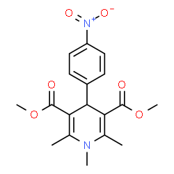 ChemSpider 2D Image | Dimethyl 1,2,6-trimethyl-4-(4-nitrophenyl)-1,4-dihydro-3,5-pyridinedicarboxylate | C18H20N2O6