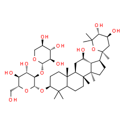ChemSpider 2D Image | (2S,3R,4S,5R)-2-{[(2R,3R,4S,5S,6R)-2-({(3S,8R,9R,10R,12R,13R,14R,17S)-17-[(2S,4S,5R)-4,5-Dihydroxy-2,6,6-trimethyltetrahydro-2H-pyran-2-yl]-12-hydroxy-4,4,8,10,14-pentamethylhexadecahydro-1H-cyclopent
a[a]phenanthren-3-yl}oxy)-4,5-dihydroxy-6-(hydroxymethyl)tetrahydro-2H-pyran-3-yl]oxy}tetrahydro-2H-pyran-3,4,5-triol | C41H70O14