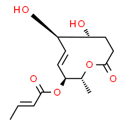 ChemSpider 2D Image | (2R,3S,4E,6R)-6,7-Dihydroxy-2-methyl-10-oxo-3,6,7,8,9,10-hexahydro-2H-oxecin-3-yl (2E)-2-butenoate | C14H20O6