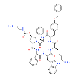 ChemSpider 2D Image | Cyclo[(2S)-2-phenylglycyl-D-tryptophyl-D-lysyl-O-benzyl-L-tyrosyl-L-phenylalanyl-(4R)-4-{[(2-aminoethyl)carbamoyl]oxy}-L-prolyl] | C58H66N10O9