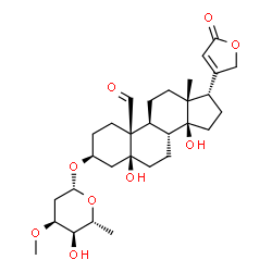 ChemSpider 2D Image | (3beta,5beta,17alpha)-3-[(2,6-Dideoxy-3-O-methyl-beta-D-ribo-hexopyranosyl)oxy]-5,14-dihydroxy-19-oxocard-20(22)-enolide | C30H44O9