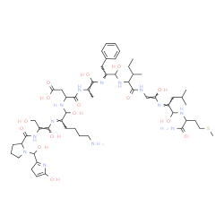 ChemSpider 2D Image | N~2~-[(2E)-6-Amino-2-{[(1Z)-1,3-dihydroxy-2-({1-[hydroxy(5-hydroxy-3H-pyrrol-2-yl)methyl]prolyl}amino)-1-propen-1-yl]imino}-1-hydroxyhexyl]-N-[(8E,10Z,17E,19Z)-17-benzyl-14-sec-butyl-5-carbamoyl-7,10,
16,19-tetrahydroxy-8-isobutyl-13-oxo-2-thia-6,9,12,15,18-pentaazahenicosa-8,10,17,19-tetraen-20-yl]-alpha-asparagine | C54H85N13O15S