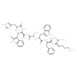 ChemSpider 2D Image | N-{(1Z)-1-[(Z)-(1,6-Diamino-1-hydroxy-2-hexanylidene)amino]-1-hydroxy-3-phenyl-1-propen-2-yl}-Nalpha-[(2E)-2-{[(1E)-2-(histidylamino)-1-hydroxy-3-(2-methyl-1H-indol-3-yl)-1-propen-1-yl]imino}-1-hydrox
ypropyl]tryptophanamide | C47H58N12O6