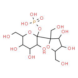ChemSpider 2D Image | 2-[3,4-Dihydroxy-2,5-bis(hydroxymethyl)tetrahydro-2-furanyl]-3,4,5-trihydroxy-6-(hydroxymethyl)tetrahydro-2H-pyran-2-yl dihydrogen phosphate (non-preferred name) | C12H23O14P