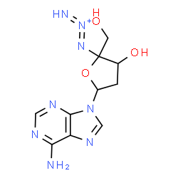 ChemSpider 2D Image | 1-[5-(6-Amino-9H-purin-9-yl)-3-hydroxy-2-(hydroxymethyl)tetrahydro-2-furanyl]-1,2-triazadien-2-ium (non-preferred name) | C10H13N8O3