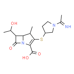ChemSpider 2D Image | 3-[(1-Ethanimidoyl-3-pyrrolidinyl)sulfanyl]-6-(1-hydroxyethyl)-4-methyl-7-oxo-1-azabicyclo[3.2.0]hept-2-ene-2-carboxylic acid | C16H23N3O4S