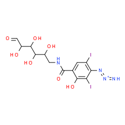 ChemSpider 2D Image | 6-Deoxy-6-{[2-hydroxy-3,5-diiodo-4-(1,2-triazadien-2-ium-1-yl)benzoyl]amino}hexose | C13H15I2N4O7