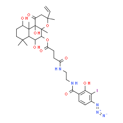 ChemSpider 2D Image | 6,10,10b-Trihydroxy-3,4a,7,7,10a-pentamethyl-1-oxo-3-vinyldodecahydro-1H-benzo[f]chromen-5-yl 4-({2-[(4-azido-2-hydroxy-3-iodobenzoyl)amino]ethyl}amino)-4-oxobutanoate | C33H44IN5O10