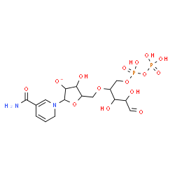 ChemSpider 2D Image | 2-(5-Carbamoyl-1(2H)-pyridinyl)-5-{[(3,4-dihydroxy-1-{[hydroxy(phosphonooxy)phosphoryl]oxy}-5-oxo-2-pentanyl)oxy]methyl}-4-hydroxytetrahydro-3-furanolate (non-preferred name) | C16H25N2O15P2