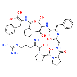 ChemSpider 2D Image | 1-[(Z)-(1-{5-[(Diaminomethylene)amino]-1-hydroxy-2-iminopentyl}-2-pyrrolidinylidene)(hydroxy)methyl]-N-{(Z)-2-[(Z)-(1-{[(1Z)-1-{2-[(1,1-dihydroxy-3-phenyl-1-propen-2-yl)carbamoyl]-1-pyrrolidinyl}-1,3-
dihydroxy-1-propen-2-yl]amino}-1-hydroxy-3-phenyl-2-propanylidene)amino]-2-hydroxyvinyl}-2-pyrrolidinecarboxamide (non-preferred name) | C44H61N11O10