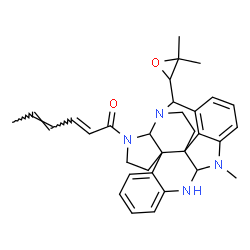 ChemSpider 2D Image | (2E,4E)-1-[25-(3,3-Dimethyl-2-oxiranyl)-15-methyl-1,3,13,15-tetraazaheptacyclo[18.4.1.0~2,6~.0~6,22~.0~7,12~.0~14,22~.0~16,21~]pentacosa-7,9,11,16,18,20-hexaen-3-yl]-2,4-hexadien-1-one | C32H36N4O2