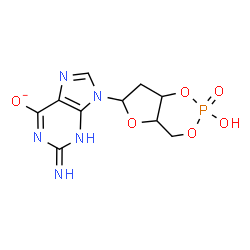 ChemSpider 2D Image | 9-(2-Hydroxy-2-oxidotetrahydro-4H-furo[3,2-d][1,3,2]dioxaphosphinin-6-yl)-2-imino-3,9-dihydro-2H-purin-6-olate | C10H11N5O6P