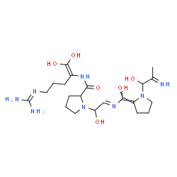 ChemSpider 2D Image | N-{5-[(Diaminomethylene)amino]-1,1-dihydroxy-1-penten-2-yl}-1-[(2E)-1-hydroxy-2-({(Z)-hydroxy[1-(1-hydroxy-2-iminopropyl)-2-pyrrolidinylidene]methyl}imino)ethyl]prolinamide | C21H36N8O6
