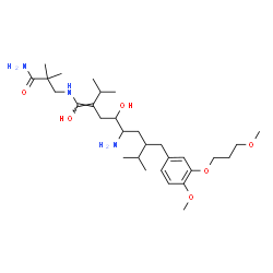 ChemSpider 2D Image | 3-({(1E)-5-Amino-1,4-dihydroxy-2-isopropyl-7-[4-methoxy-3-(3-methoxypropoxy)benzyl]-8-methyl-1-nonen-1-yl}amino)-2,2-dimethylpropanamide | C30H53N3O6