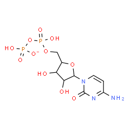 ChemSpider 2D Image | 4-Amino-1-(5-O-{hydroxy[(hydroxyphosphinato)oxy]phosphoryl}pentofuranosyl)-2(1H)-pyrimidinone | C9H14N3O11P2