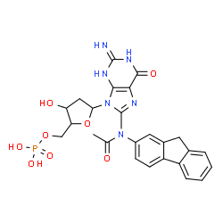 ChemSpider 2D Image | 8-[Acetyl(9H-fluoren-2-yl)amino]-9-(2-deoxy-5-O-phosphonopentofuranosyl)-2-imino-1,2,3,9-tetrahydro-6H-purin-6-one | C25H25N6O8P