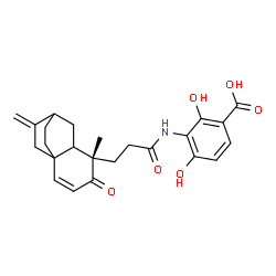 ChemSpider 2D Image | 2,4-Dihydroxy-3-({3-[(1S,5S)-5-methyl-9-methylene-4-oxotricyclo[6.2.2.0~1,6~]dodec-2-en-5-yl]propanoyl}amino)benzoic acid | C24H27NO6