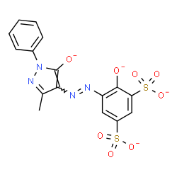 ChemSpider 2D Image | 5-[(E)-(3-Methyl-5-oxido-1-phenyl-1H-pyrazol-4-yl)diazenyl]-4-oxido-1,3-benzenedisulfonate | C16H10N4O8S2