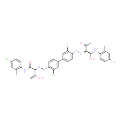 ChemSpider 2D Image | N-(4-Chloro-2-methylphenyl)-2-[(E)-{3,3'-dichloro-4'-[(E)-{(1Z)-1-[(4-chloro-2-methylphenyl)amino]-1-hydroxy-3-oxo-1-buten-2-yl}diazenyl]-4-biphenylyl}diazenyl]-3-hydroxy-3-butenamide | C34H28Cl4N6O4