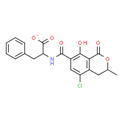 ChemSpider 2D Image | 2-{[(5-Chloro-8-hydroxy-3-methyl-1-oxo-3,4-dihydro-1H-isochromen-7-yl)carbonyl]amino}-3-phenylpropanoate | C20H17ClNO6