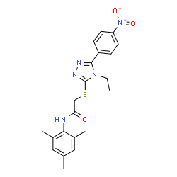 ChemSpider 2D Image | 2-{[4-Ethyl-5-(4-nitrophenyl)-4H-1,2,4-triazol-3-yl]sulfanyl}-N-mesitylacetamide | C21H23N5O3S
