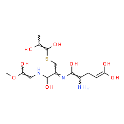 ChemSpider 2D Image | (4E)-4-Amino-5-[(Z)-(3-{[(1Z)-1,2-dihydroxy-1-propen-1-yl]sulfanyl}-1-hydroxy-1-{[(E)-2-hydroxy-2-methoxyvinyl]amino}-2-propanylidene)amino]-1,4-pentadiene-1,1,5-triol | C14H23N3O8S