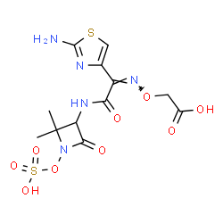 ChemSpider 2D Image | ({(Z)-[1-(2-Amino-1,3-thiazol-4-yl)-2-{[2,2-dimethyl-4-oxo-1-(sulfooxy)-3-azetidinyl]amino}-2-oxoethylidene]amino}oxy)acetic acid | C12H15N5O9S2