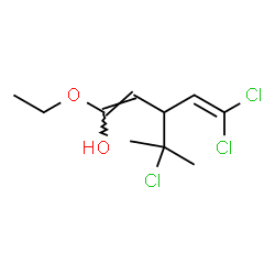 ChemSpider 2D Image | (1E)-5,5-Dichloro-3-(2-chloro-2-propanyl)-1-ethoxy-1,4-pentadien-1-ol | C10H15Cl3O2