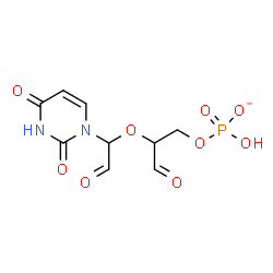 ChemSpider 2D Image | 2-[1-(2,4-Dioxo-3,4-dihydro-1(2H)-pyrimidinyl)-2-oxoethoxy]-3-oxopropyl hydrogen phosphate | C9H10N2O9P