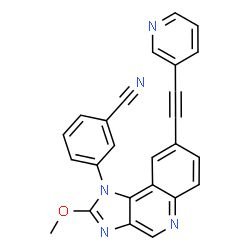ChemSpider 2D Image | 3-[2-Methoxy-8-(3-pyridinylethynyl)-1H-imidazo[4,5-c]quinolin-1-yl]benzonitrile | C25H15N5O