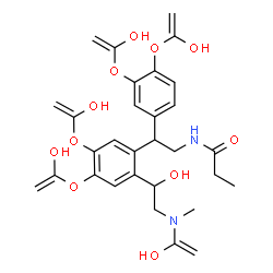 ChemSpider 2D Image | N-[2-{3,4-Bis[(1-hydroxyvinyl)oxy]phenyl}-2-(2-{1-hydroxy-2-[(1-hydroxyvinyl)(methyl)amino]ethyl}-4,5-bis[(1-hydroxyvinyl)oxy]phenyl)ethyl]propanamide | C30H36N2O11