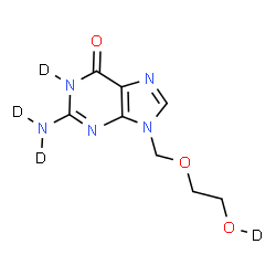 ChemSpider 2D Image | 2-(~2~H_2_)Amino-9-{[2-(~2~H)hydroxyethoxy]methyl}(1-~2~H)-1,9-dihydro-6H-purin-6-one | C8H7D4N5O3