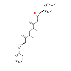 ChemSpider 2D Image | (2S,3S)-2-(3,5-Dimethyl-2-methylene-6-{[(2S,3S)-3-(4-methylphenyl)-2-oxiranyl]methyl}-6-hepten-1-yl)-3-(4-methylphenyl)oxirane | C29H36O2