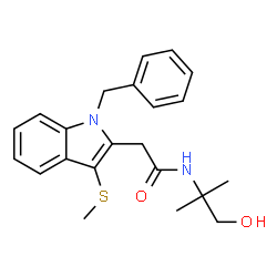 ChemSpider 2D Image | 2-[1-Benzyl-3-(methylsulfanyl)-1H-indol-2-yl]-N-(1-hydroxy-2-methyl-2-propanyl)acetamide | C22H26N2O2S