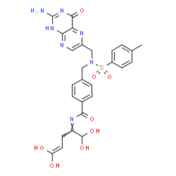 ChemSpider 2D Image | 4-({[(2-Amino-4-oxo-1,4-dihydro-6-pteridinyl)methyl][(4-methylphenyl)sulfonyl]amino}methyl)-N-[(2Z)-1,1,5,5-tetrahydroxy-4-penten-2-ylidene]benzamide | C27H27N7O8S