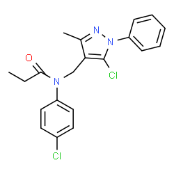 ChemSpider 2D Image | N-[(5-Chloro-3-methyl-1-phenyl-1H-pyrazol-4-yl)methyl]-N-(4-chlorophenyl)propanamide | C20H19Cl2N3O