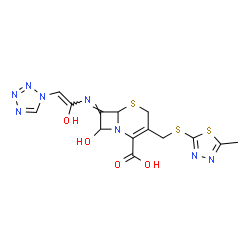 ChemSpider 2D Image | (7E)-8-Hydroxy-7-{[(Z)-1-hydroxy-2-(1H-tetrazol-1-yl)vinyl]imino}-3-{[(5-methyl-1,3,4-thiadiazol-2-yl)sulfanyl]methyl}-5-thia-1-azabicyclo[4.2.0]oct-2-ene-2-carboxylic acid | C14H14N8O4S3