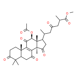 ChemSpider 2D Image | Methyl (5xi,12beta,17xi,20xi)-12-acetoxy-3,7,11,15,23-pentaoxolanost-8-en-26-oate | C33H44O9