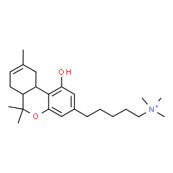 ChemSpider 2D Image | 5-(1-Hydroxy-6,6,9-trimethyl-6a,7,10,10a-tetrahydro-6H-benzo[c]chromen-3-yl)-N,N,N-trimethyl-1-pentanaminium | C24H38NO2